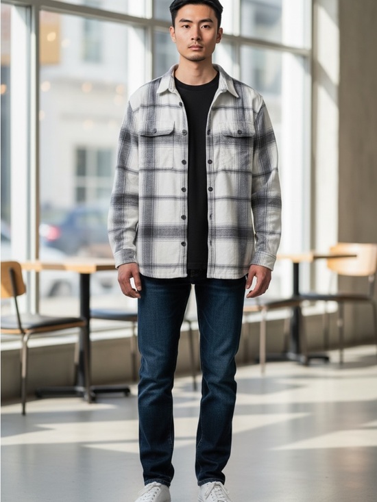 Abercrombie & Fitch Other - Abercrombie & Fitch Gray and White Plaid Shirt Jacket heavy weight